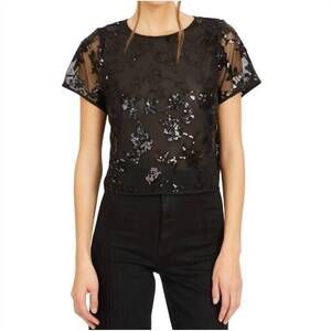 NEW CABALLERO carmen top in black sequin lace